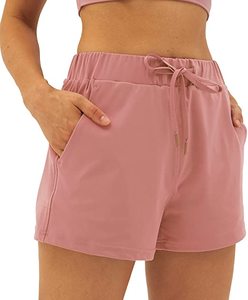 Short de sport taille haute pour femme 2-en-1 maille respirante Patchwork poche doublée coupe ample pour la course à pied Fitness Yoga - Product Image 1
