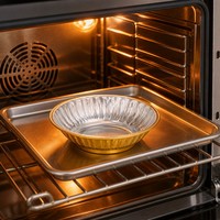 Barquette ronde en aluminium doré de qualité alimentaire, jetable, pour la cuisson et la livraison à emporter