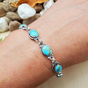 Turquoise <b>Gemstone</b> <b>Bracelet</b> Jewelry For Women Silver Boho Style Jewelry 925 Sterling Silver Trending Handmade <b>Bracelet</b> Gift For - Product Image 2