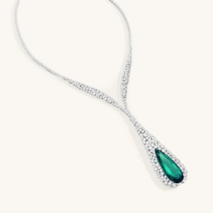 Luxury Women's 925 Silver Rhodium Plated <b>Pendant</b> Necklace With <b>Emerald</b> Cut Pear Shape Diamond Water Drop Design For Wedding - Product Image 2