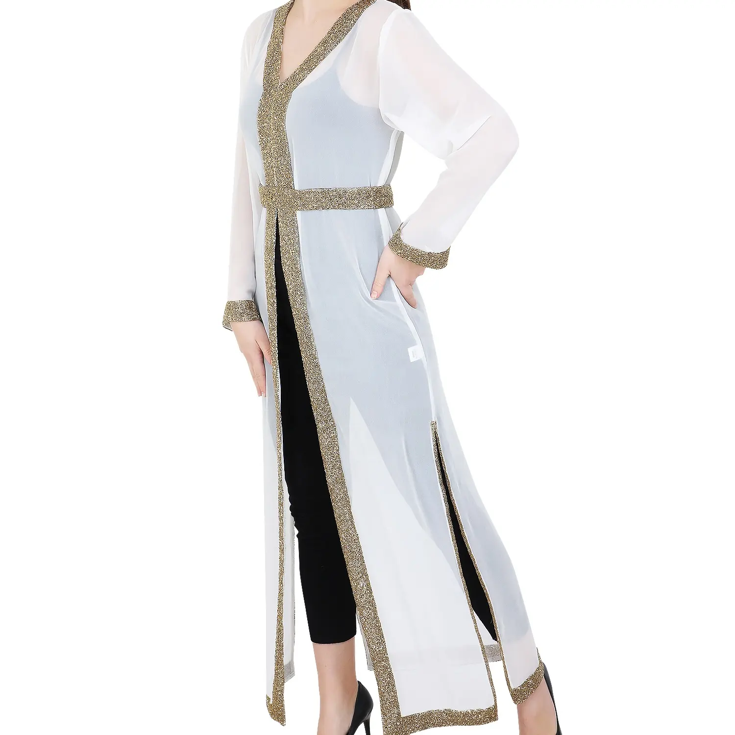 2020 nova Oferta de Ramadã Muçulmano EID Abaya Moda Moda Muçulmana Robe Cinto Vestido Maxi Cardigan CASACO de OMBROS Frisado Mão Vestido Abaya