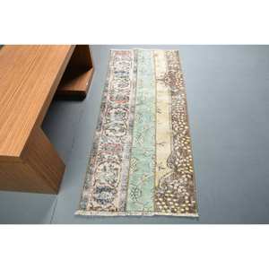 Alfombra turca Vintage Beige, 2,4x5,5 pies, área grande, rectángulo, pasillo, piel de lana, látex para el hogar, sala de estar, Patchwork, algas marinas - Product Image 1