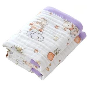 Manta de muselina suave para bebé con lindos patrones de elefante y Estrella, ribete morado para la comodidad del recién nacido - Product Image 1