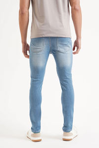 กางเกงยีนส์สีน้ำเงินรัดรูปสำหรับผู้ชายกางเกงผ้ายีนส์ผ้ายืด4ทางระบายอากาศทรงดินสอแนวสตรีท - Product Image 2