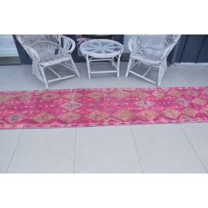 Tapis de couloir vintage, tapis turc 2,6x12,8 pieds, tapis oriental en laine rose - Product Image 3