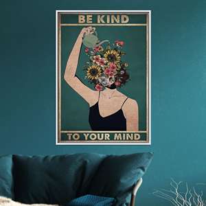 Elegante arte impreso en lienzo: decoración floral para la salud mental, lienzo con marco blanco - Product Image 1