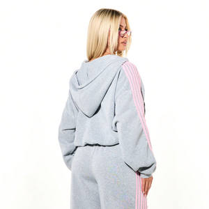 Sweat-shirt à capuche oversize en molleton à deux pièces avec logo personnalisé, coupe ample, fermeture éclair, pour femme, 100% coton avec bandes latérales - Product Image 4