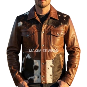 Nouvelle veste en cuir de vache à poils pour homme 2025, veste de luxe en cuir naturel, vêtement d'extérieur fait main sur mesure, veste de motard, veste chaude d'hiver, veste tendance - Product Image 5