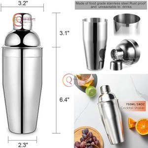 Shaker à cocktail fait à la main de la plus grande qualité avec couleur argent brillant poli avec agitateur à cocktail Fournitures pour hôtel et bar - Product Image 4