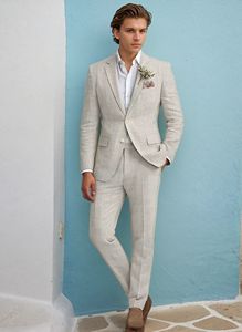 Abito da <span class=keywords><strong>uomo</strong></span> in lino <span class=keywords><strong>Beige</strong></span> abito da sposa Slim Fit da smoking per abiti da cerimonia da <span class=keywords><strong>uomo</strong></span> con due bottoni personalizzati