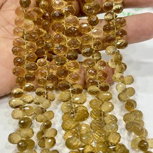 Cuentas de Cuarzo Natural Beer Facetadas en Forma de Briolette y Lágrima, Hilo de 8 Pulgadas, Tamaño Personalizado, Amarillas, Piedras Preciosas de 5-7MM con Juego de Color - Product Image 1