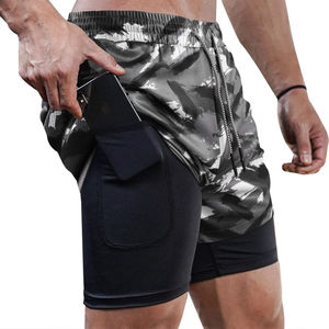 Style chaud séchage rapide poche zippée 2 en 1 entraînement hommes Shorts d'entraînement couche de Compression Shorts - Product Image 1