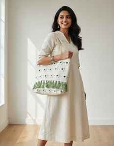 Bolso de Hombro de Moda para Mujer, Hecho a Mano, Ecológico, de Algodón, con Bordado, Cierre de Cremallera, Capacidad 3L+, Craftstages International - Product Image 6