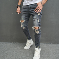 Streetwear Skinny Ripped Damage Jean Pantalon Pantalon Scratch Distressed Denim Vêtements de créateurs pour hommes Jean Pantalon pour hommes