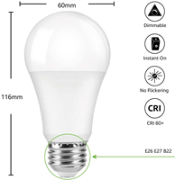 Suministro de fábrica Material de aluminio de alta calidad 2700K 4000K 5000K sin parpadeo E27 E26 B22 10W bombilla led A60 regulable