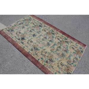 Alfombra turca Vintage Beige azul 3,6X5,9 pies patrón de retazos de tejido plano de lana para decoraciones de sala de estar Uso de pasillo látex - Product Image 2