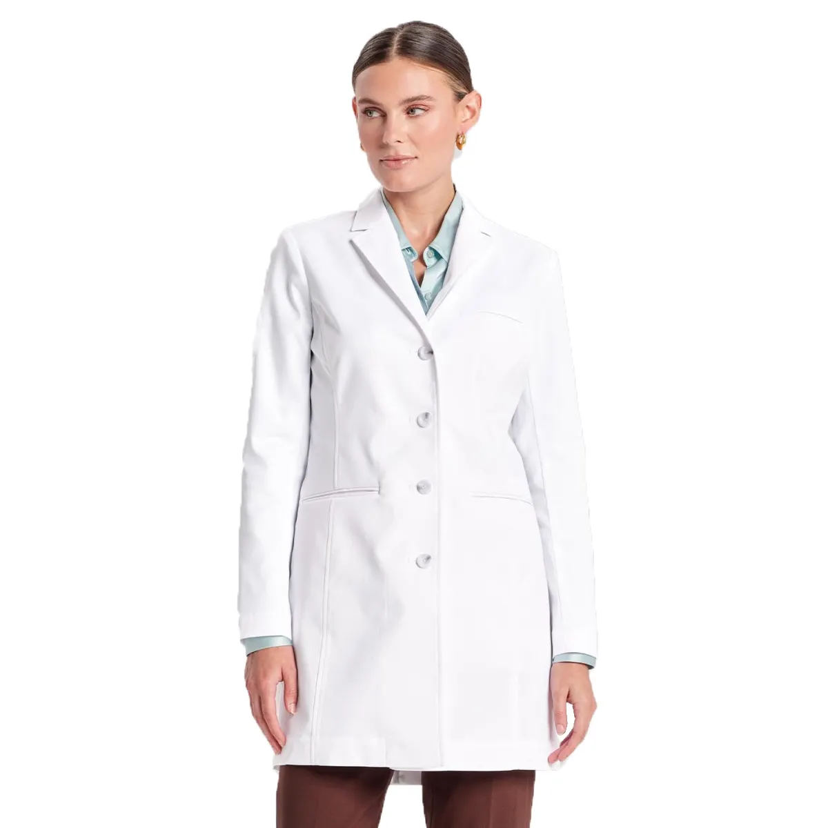 Kunden spezifischer Logo-Druck Hochwertiges Großhandels design Frauen krankenhaus tragen Labor kittel in weißer Farbe