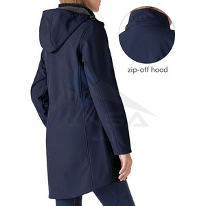 Chaqueta Cortavientos Softshell para Mujer, Forrada de Felpa, Aislada, Larga, Impermeable, con Capucha Desmontable, Azul Oscuro - Product Image 2