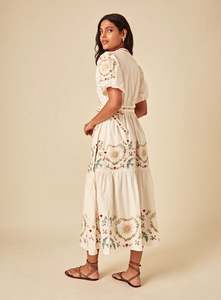 2025 V Neck Women <b>Summer</b> Solid Color Half <b>Sleeve</b> <b>Dresses</b> Loose Embroidered Lace Cotton Casual Short <b>Dress</b> Best Price <b>Dress</b> - Product Image 5