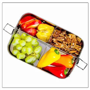 Roestvrijstalen Lunchbox Met Vier Compartimenten Metalen Lunchbox Met 4 Secties-1400 Ml