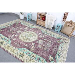 Turkish Vintage Large Rug 6.4x9.1 ft, <b>Red</b> Polka dot Rug <b>Wool</b> - Product Image 4