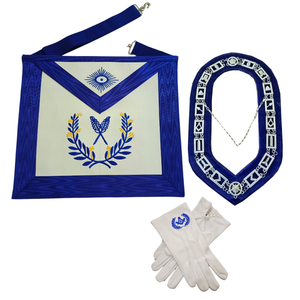 Conjunto de guantes y collarín masónico bordado azul y blanco, insignia masónica clásica para secretario/oficial. - Product Image 1