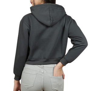 Sweat-shirt à capuche court pour femme, hiver 2025, manches longues, uni, vêtements de sport, logo personnalisé, vente en gros, ensemble de survêtement court - Product Image 2