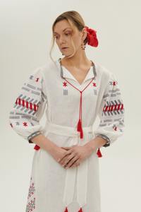 ชุดเดรสผ้าฝ้ายปักลายสไตล์โบฮีเมียนเดรสปักลายคอวีลึกแต่งเป็นพู่ยาวสไตล์โบฮีเมียนธรรมชาติ - Product Image 3