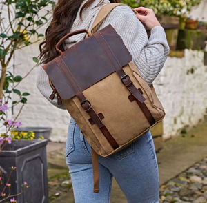 Waterproof Canvas Rucksack Travel <b>Backpack</b> with Leather Handmade to Carry 15\" Laptop & Books LCB-0005C - Product Image 6