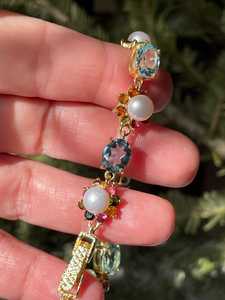 สร้อยข้อมือพลอยทัวร์มาลีนไข่มุกบุษราคัมแฟนซี925เงินสเตอร์ลิง14K ชุบทองทำด้วยมือสุดหรูของขวัญเครื่องประดับ - Product Image 6