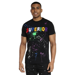T-shirt à la mode avec logo personnalisé pour hommes, matériau 100% coton avec broderie en chenille et lettre à motif solide - Product Image 1
