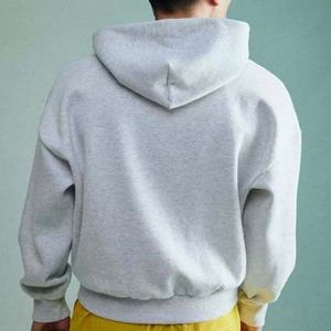 Sudadera con capucha recortada de alta calidad para hombre, sudadera estándar bordada de lana de felpa de algodón gris personalizada, transpirables básicos - Product Image 2