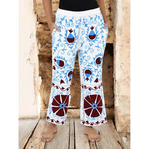 Pantalon Harem Bohème Brodé Fait Main, Pyjama Unique Style Hippie Respirant, Cadeau de Festival pour Elle - Product Image 2