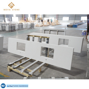 NV723 Dessus de coiffeuse en quartz Texture de couleur homogène Fabrication de dessus de coiffeuse de salle de bain en quartz blanc carrare artificiel - Product Image 4