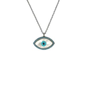Collier design mauvais œil en métal couleur argent avec chaîne fine et bracelets à maillons - Product Image 1