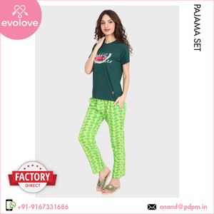 Pama de algodón mercerizado supersuave antibacteriano verde para mujer, talla XL, ropa de salón de verano, cierre de cordón competitivo - Product Image 2