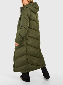 Custom Made Winter Wear Fluffy Long Length <b>Cotton</b> <b>Padded</b> Hooded Puffer Jacket Custom Printed Logo Windproof Winter Jacket - Product Image 2