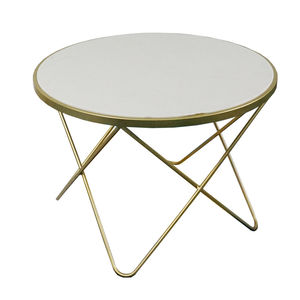 Modern Tempered Glass <b>Sofa</b> <b>Table</b> with 4 V-Shaped Legs in Gold Finish and White Marble Top - Product Image 1