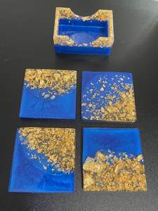 4 Inch Round and Square <b>Coasters</b> 4Pcs/Lot Creative Drink Epoxy Resin <b>Coasters</b> Customized Exquisite Luxury <b>Gold</b> Flacks <b>Coasters</b> - Product Image 3