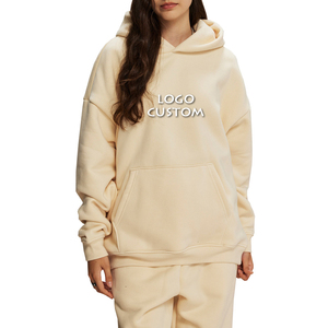 Venta al por mayor Drop Shoulder Hooded Women's Hoodies Moda Casual Grueso Oversize Color sólido Sudaderas con capucha para mujer - Product Image 1