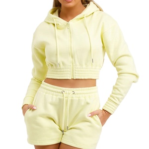 Vente en gros OEM ensemble de shorts de yoga à capuche à manches longues pour femmes personnalisés 2 pièces pour l'hiver vêtements de détente pour femmes - Product Image 1