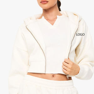Cropped <b>Hoodie</b> With Zip Closure High Quality Material And <b>Stitching</b> For Bulk Orders Breathable And Comfortable Design For Buyer - Product Image 1