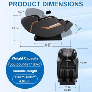 Fauteuil de massage avec inclinaison en apesanteur, générateur de massages personnalisés, commandes vocales, oscillation des mollets et rouleaux doubles pour les pieds - Product Image 2