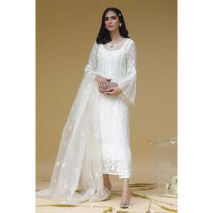 Conjunto de Camisa de Chifón Blanco con Dupatta y Pantalones para Primavera/Verano - Product Image 3