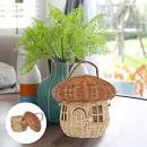 Beau panier en forme de champignon en rotin tissé à la main panier mobile de rangement pour maison de poupée avec couvercle pour panier de décoration de salle de jeux pour enfants - Product Image 5