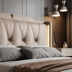 Letto matrimoniale moderno di lusso a basso profilo con struttura KD salvaspazio e contenitore, per camera da letto principale, con luci LED touch. - Product Image 4