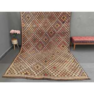 Turkish Vintage Rug 6.2x10.5 ft, Kilim <b>Brown</b> Floral <b>Wool</b> Rug - Product Image 1