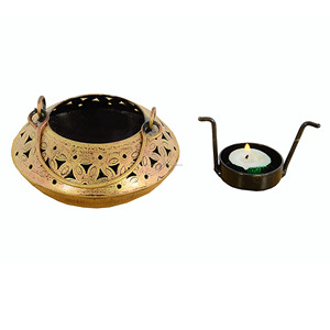 Pot d'encens de luxe du moyen-orient en laiton, bougie chauffe-plat et brûleur d'encens faits à la main et peints à la main dans une finition rustique antique - Product Image 3