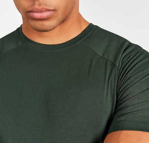 T-shirt à la palangre coupe ajustée pour hommes, 95% coton, 5% élasthanne, ourlet incurvé plus long, Muscle Slim Crew Fitness Gym Tshirt - Product Image 3