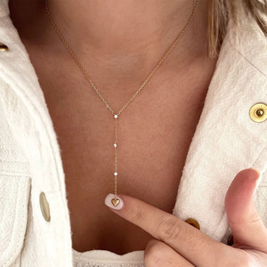 MOQ bajo 10PCs 925 mujeres de plata esterlina chapado en oro collar de Lariat de piedras preciosas con CZ - Product Image 1